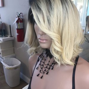 Blunt Blonde Bob with Dark Roots